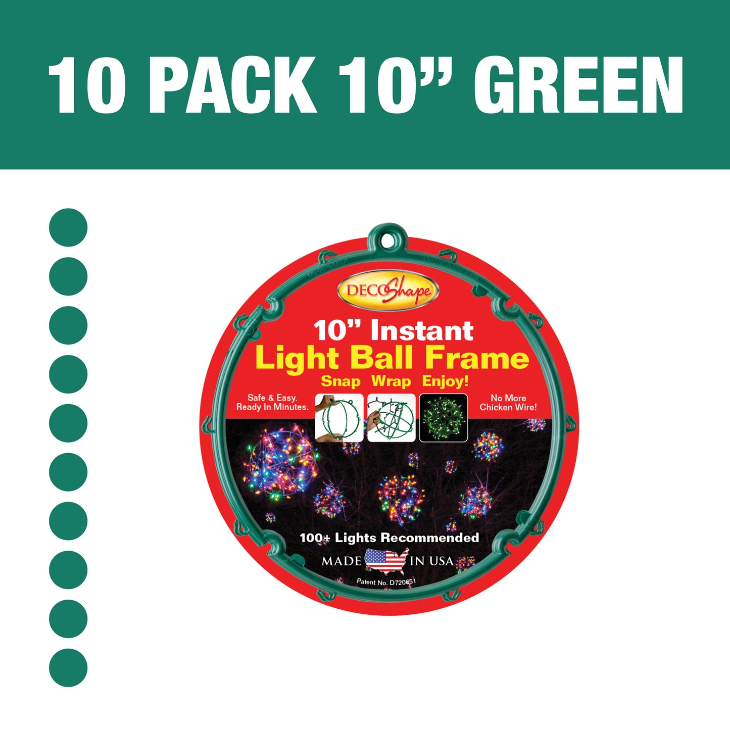 [10 Pack] 10" Green Light Ball Frames