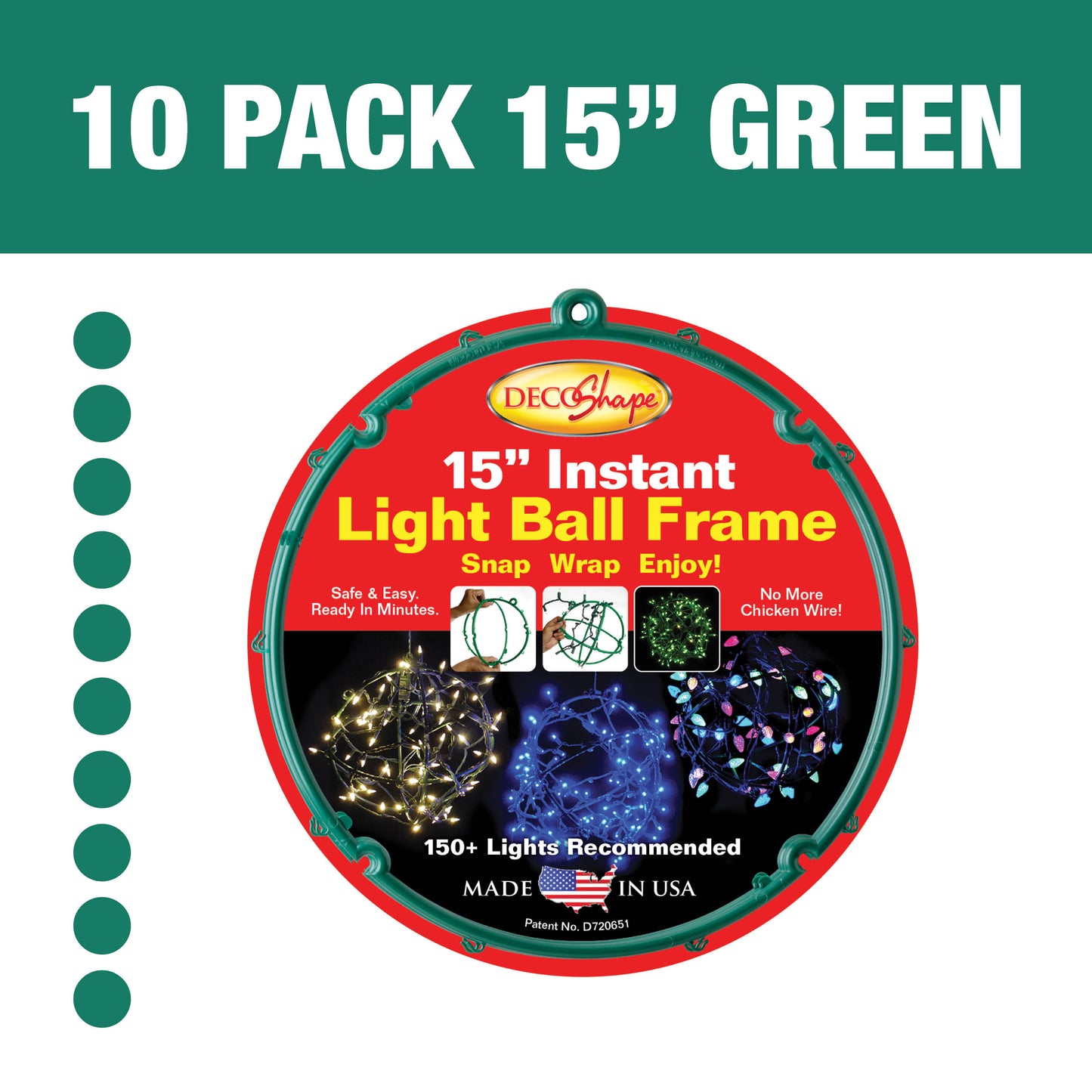 [10 Pack] 15" Green Light Ball Frames