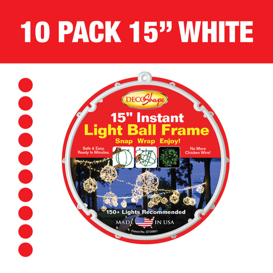 [10 Pack] 15" White Light Ball Frames