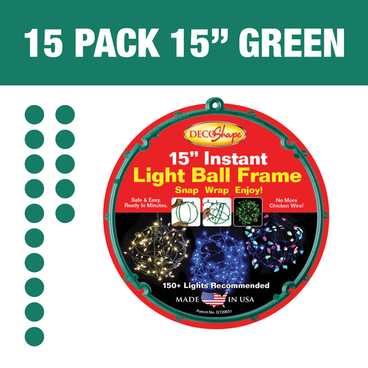 [15 Pack] 10" Green Light Ball Frames