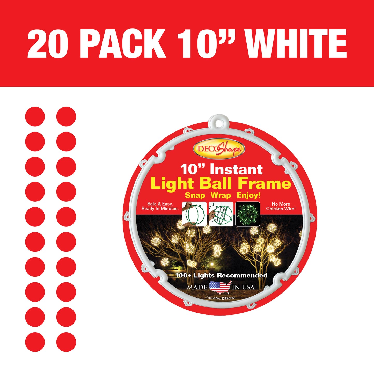 [20 Pack] 10" White Light Ball Frames