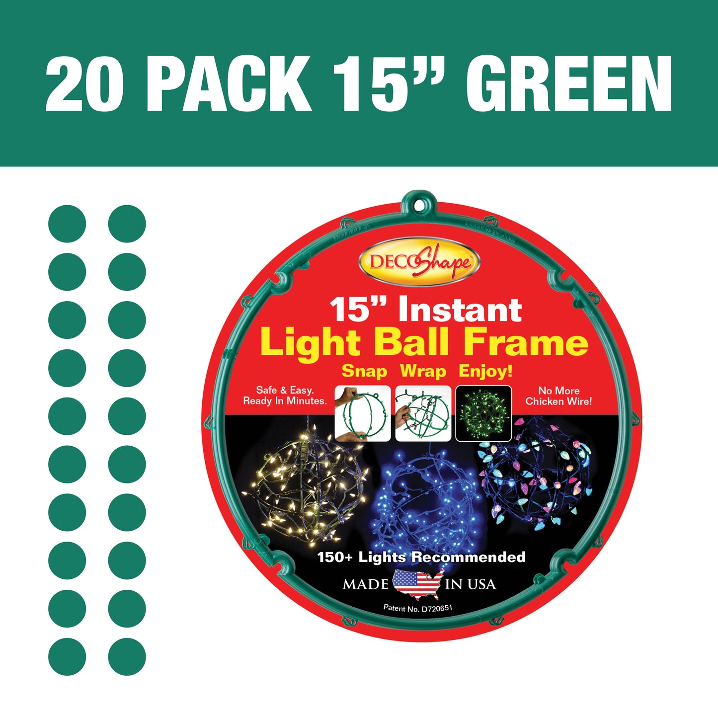 [20 Pack] 15" Green Light Ball Frames