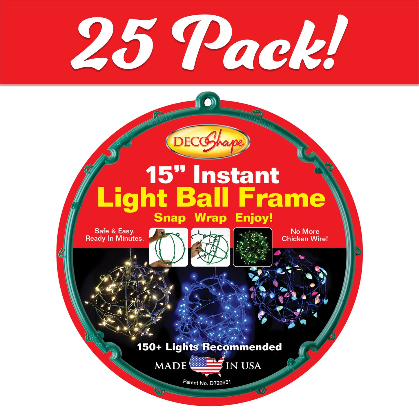 [25 Pack] 15" Green Light Ball Frames