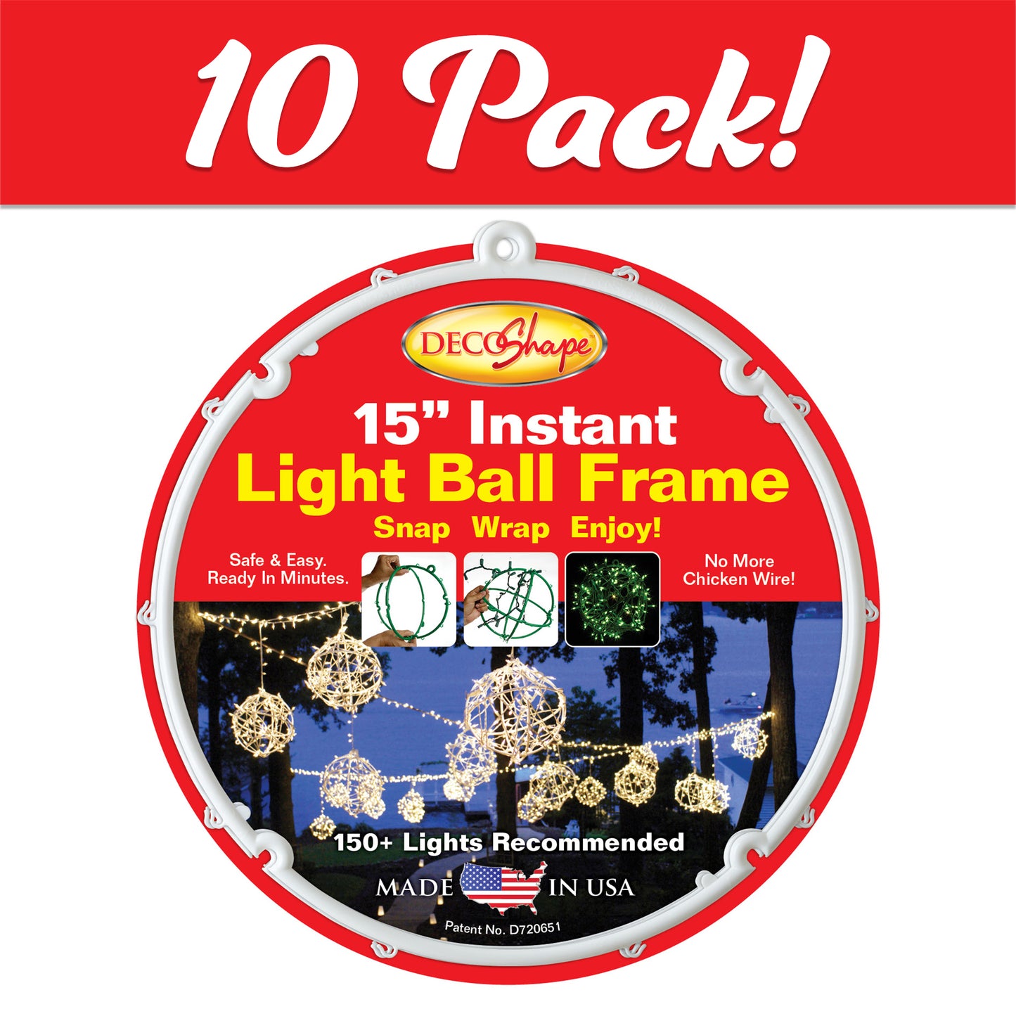 [10 Pack] 15" White Light Ball Frames